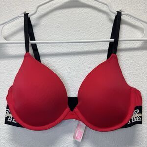 Victoria’s Secret PINK Wear Everywhere T-Shirt Lightly‎ Lined 32C Red Bra LOGO